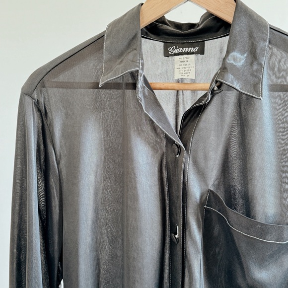 Gianna's Vintage Women's Black Sheen & Sheer Button Down - Picture 3 of 3
